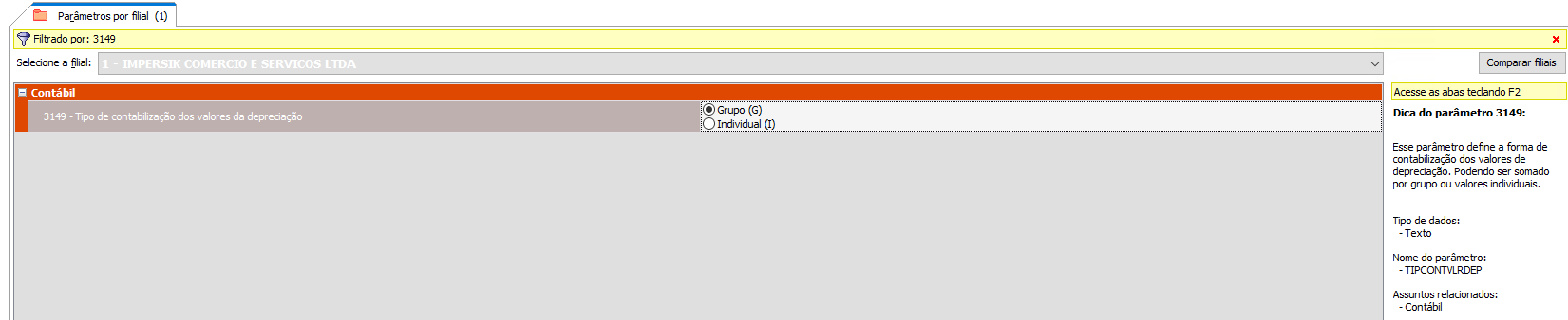 Rotina 132 - Parâmetros da presidência