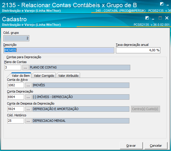 Rotina 3406 — Cadastro de Grupo de Bens