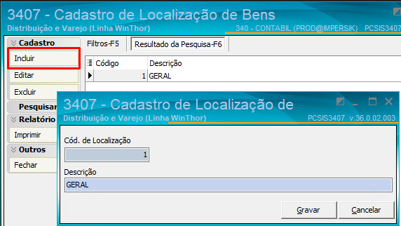 Rotina 3406 — Cadastro de Grupo de Bens