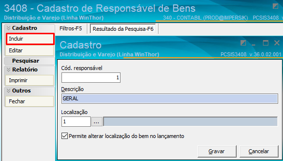 Rotina 3406 — Cadastro de Grupo de Bens